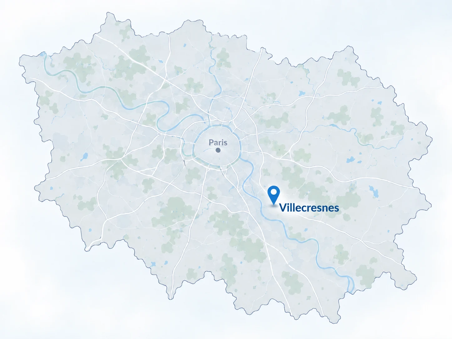 Carte de l’Île-de-France situant Villecresnes au sud-est de Paris