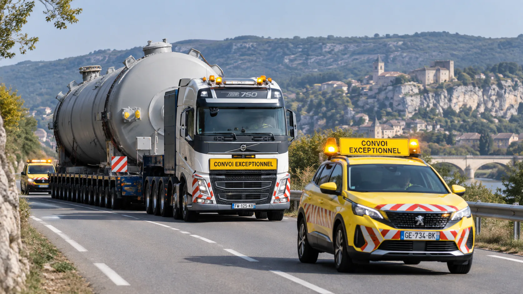 Transport exceptionnel avec véhicule pilote sur route française