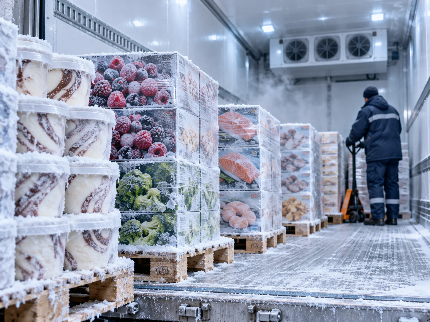 Produits surgelés et grand froid chargés dans un véhicule frigorifique