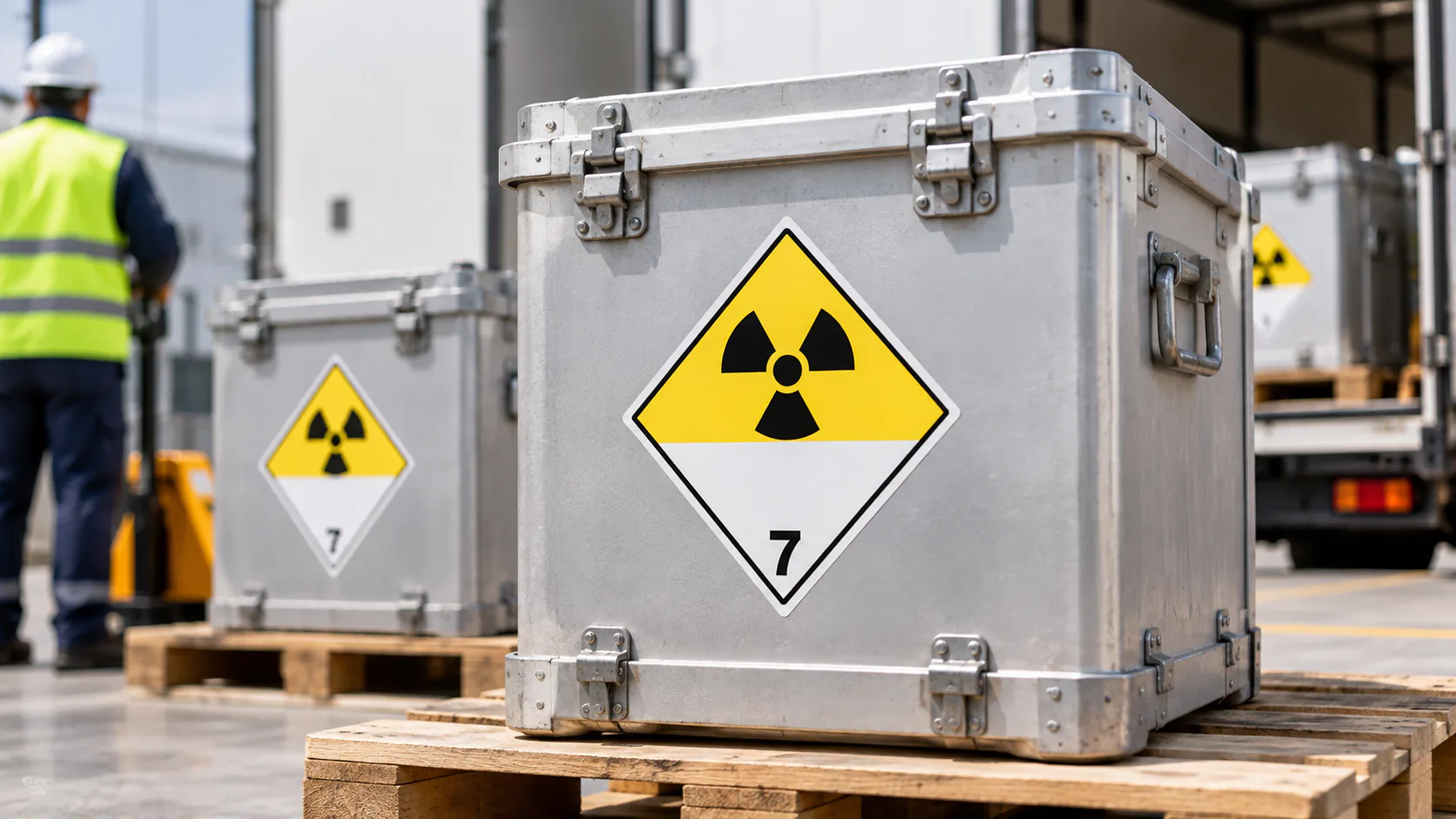 Conteneurs de transport avec étiquette ADR classe 7 radioactives