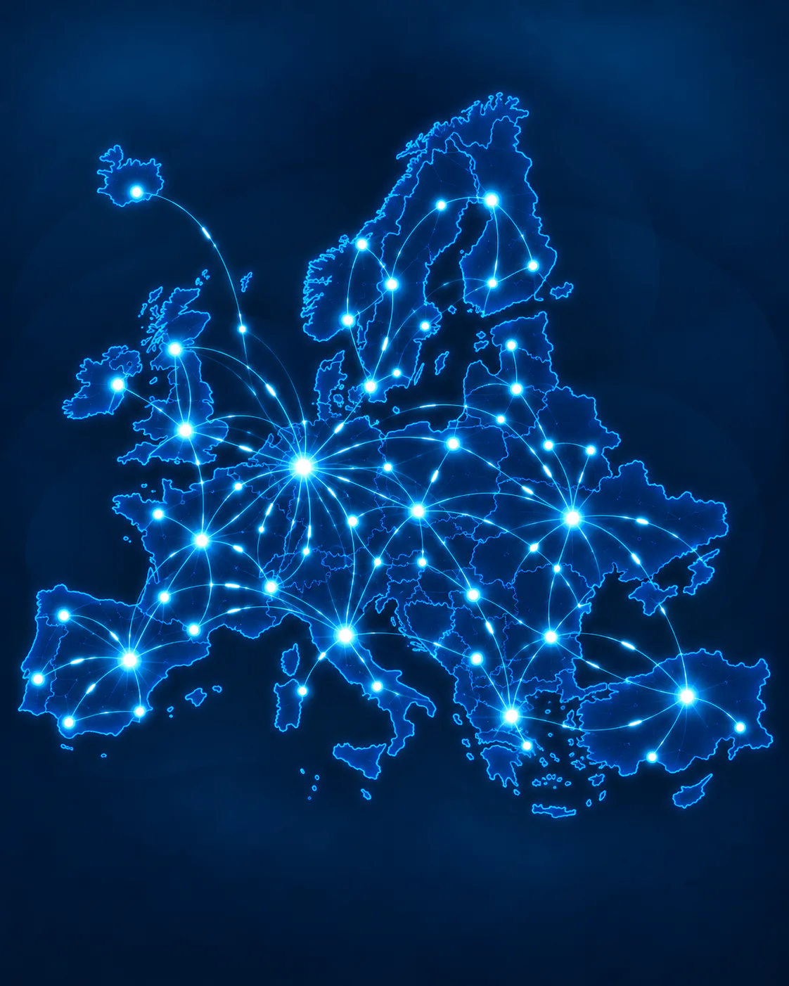 Carte d’Europe illustrant les départs de transport messagerie entre pays européens et vers la France