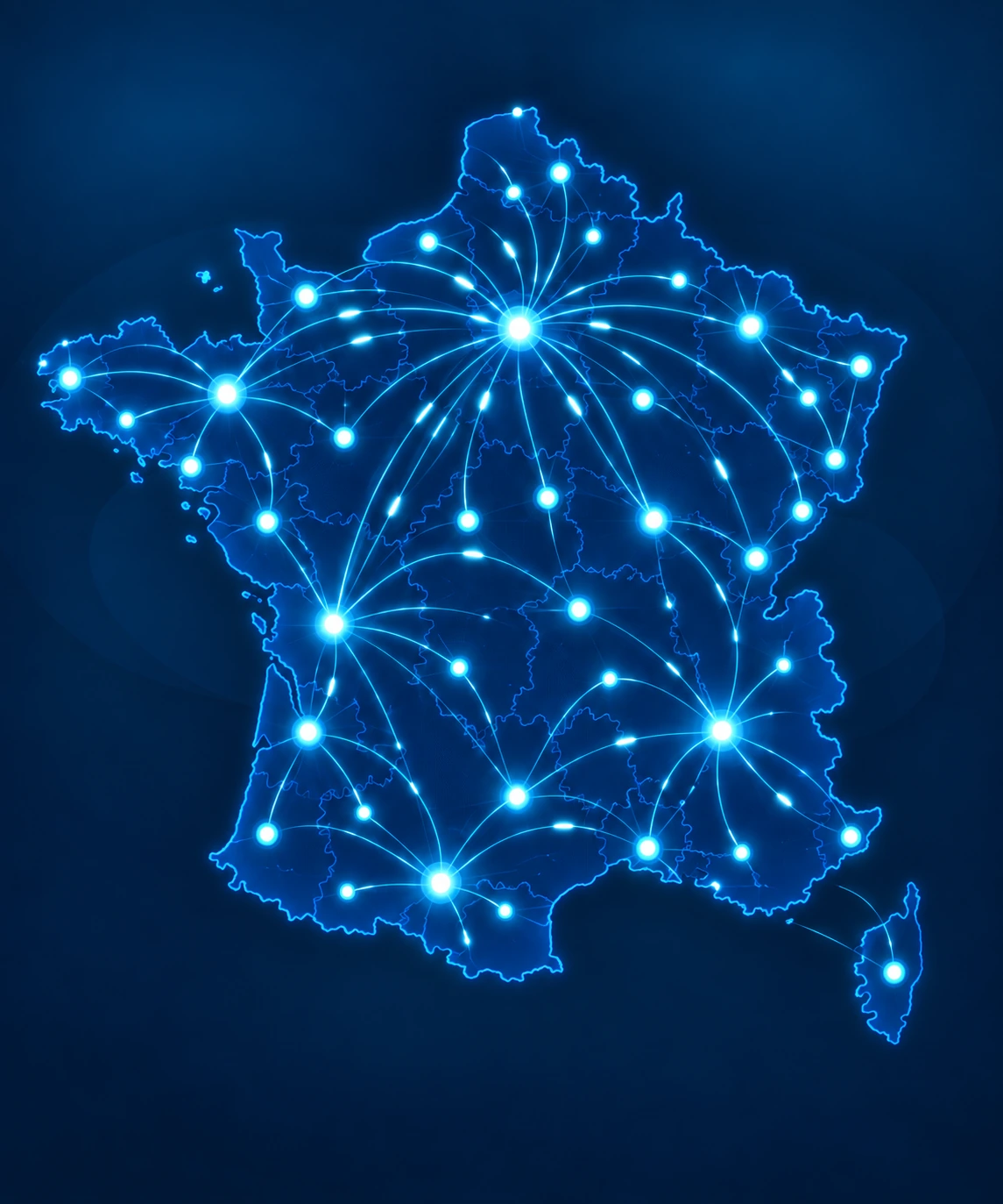 Carte de France illustrant les départs de transport messagerie depuis toute la France