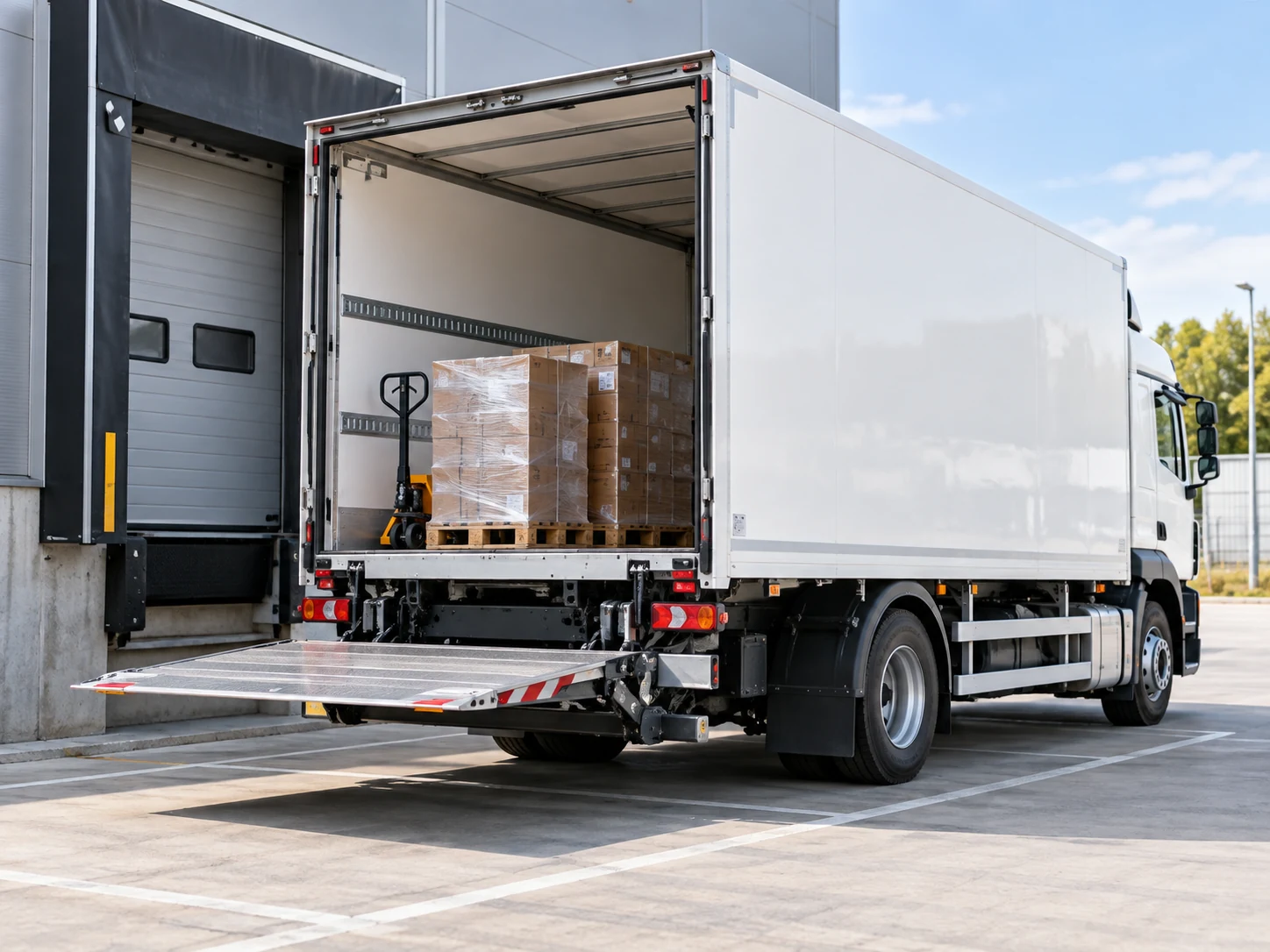 Camion fourgon équipé d’un hayon élévateur arrière