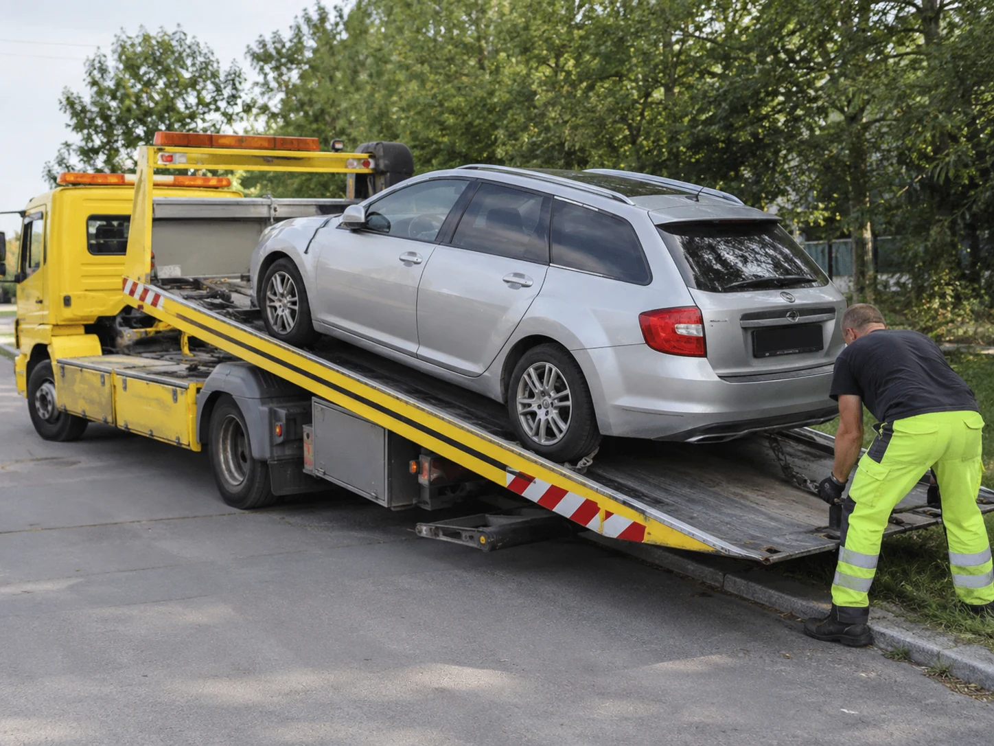 Chargement réaliste d’un véhicule non roulant sur un camion plateau